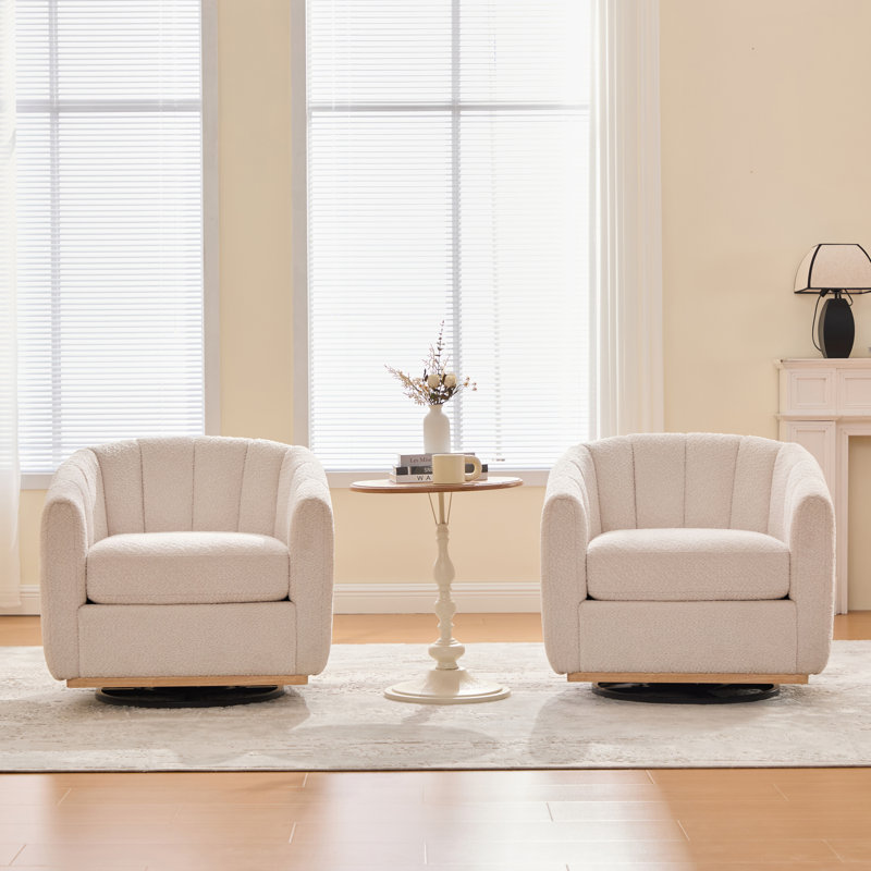 Fauteuil demi-tonneau pivotant surdimensionné (ensemble de 2), Ivoire ivoire