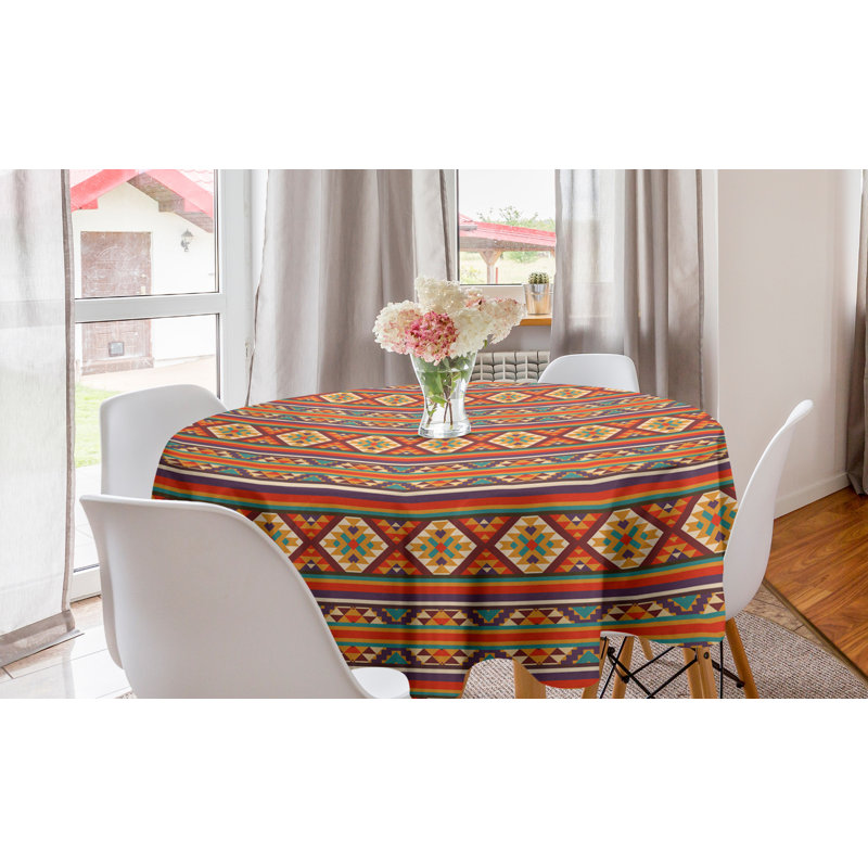 Ambesonne Colorful Round Tablecloth, Mosaic Inspired Horizontal Lines With Graphic Design, Circle Table Cloth Cover For Dining Room Kitchen Decoration, 60", Multicolor