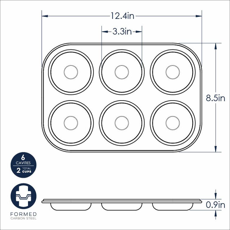 Nordic Ware 6 Cavity Nonstick Carbon Steel Donut Pan, Hand Wash, 12.40 x  8.50 x 0.90, Rose Gold 