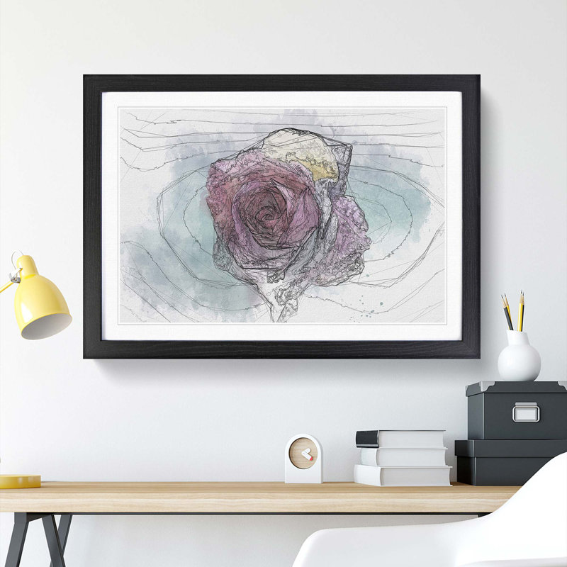 Multi-Coloured Rose Flower in Abstract - Framed Print, 48cm H x 65cm W x 2cm D, Black Framed