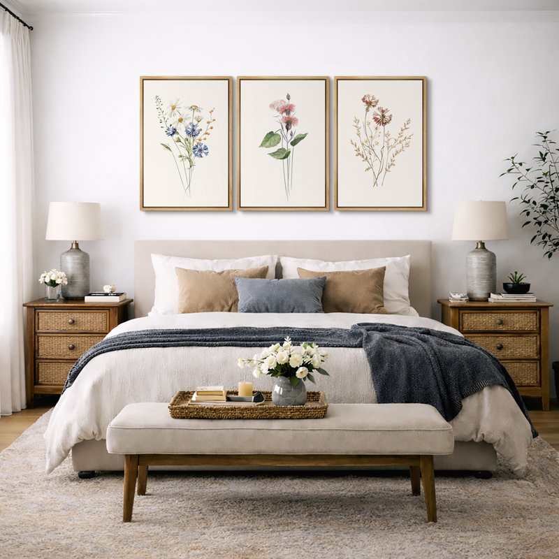 "Minimal Botanical" Pastel Wild Flower Daisy Variétés, Cadre naturel flottant, H 36 po x l 72 po