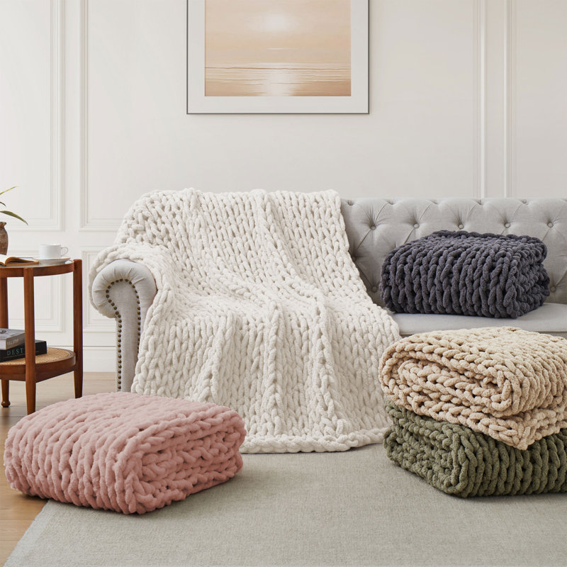 Jeté en laine Peace Nest Chunky Knit, Blanc
