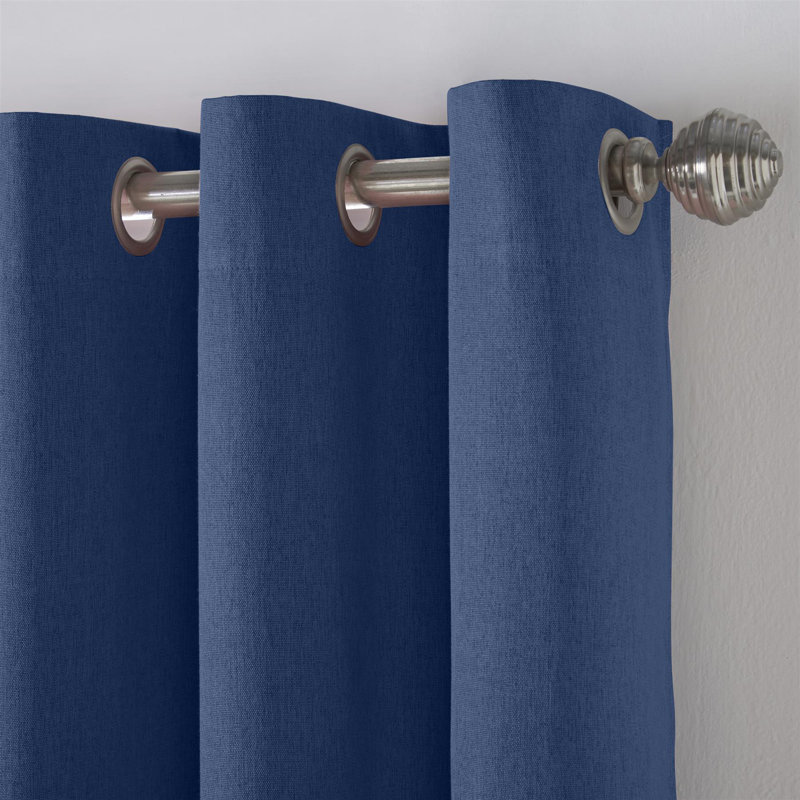 Bechard Blackout Linen Look Ring Top Curtains, 161cm Width x 137cm Drop, Blue