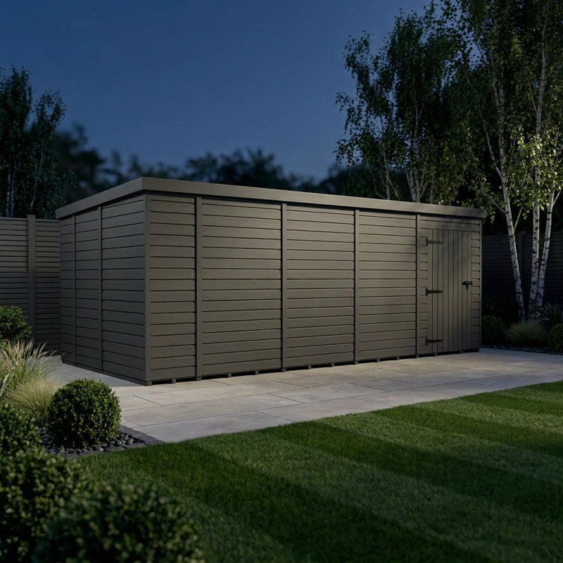 Total Sheds 18ft x 9ft Composite Pent Garden Shed - Single Door - No Windows - EPDM Rubber Roof - UK Manufactured