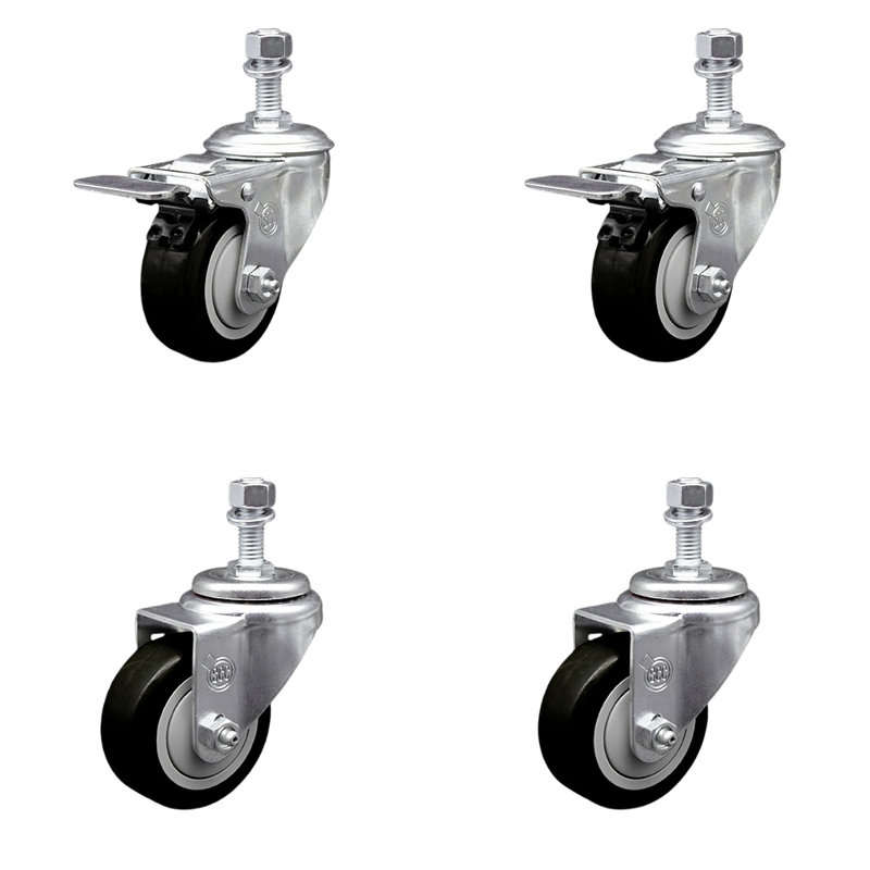 Polyurethane Swivel ½ Inch Stem Caster Set 2 Total Lock Brake SCC
