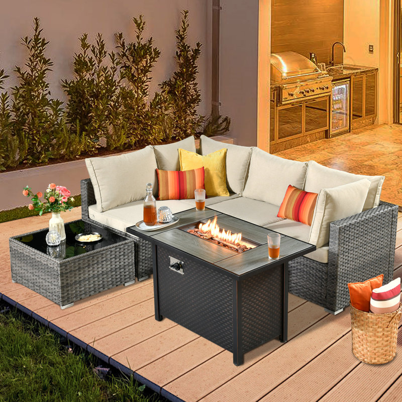 Chappotin Wicker 4 - Person Modular Patio Conversation Sets with Cushions, Beige
