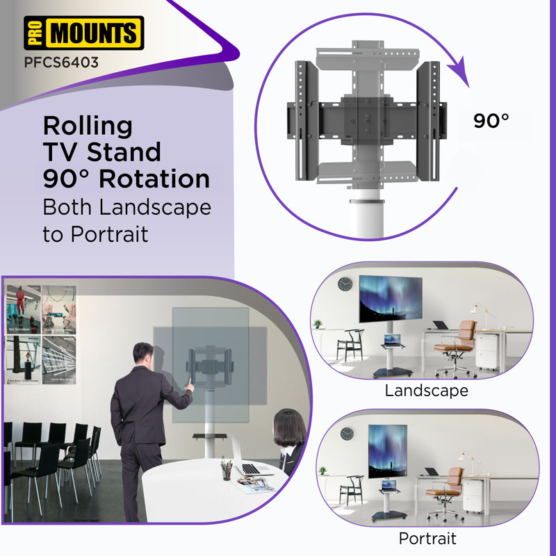 Support pour téléviseur à roulettes de 32 à 84 po ProMount de qualité supérieure pouvant accueillir jusqu'à 88 lb