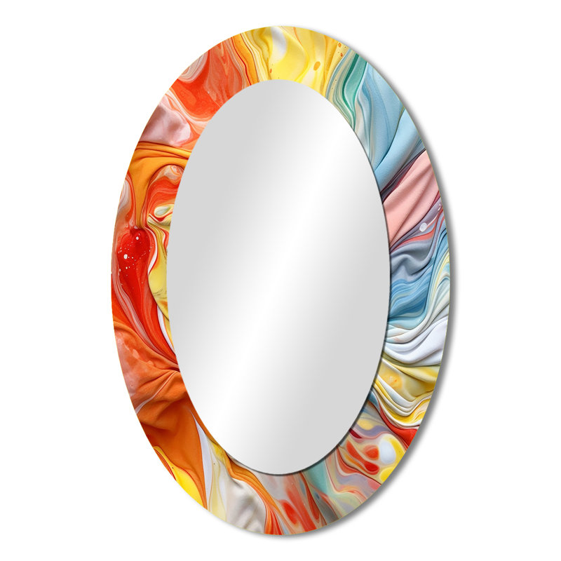 Orange And Blue Layers Of Emotion - Orange Oval Wall Mirror Decor, 36" x 24"