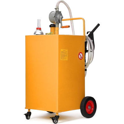 40 Gallon Orange Fuel Caddy, Heavy Duty Alloy Steel Portable Transfer Tank with Manual Pump and 4 Wheels for Gas, Diesel, Truck, Tractor, Boat and Farm Use