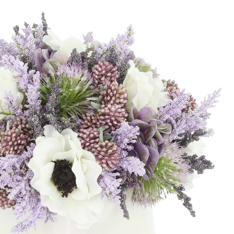 Anemone Centerpiece with Thistle and Berries, Round Tapered Cylinder Vase (Small)