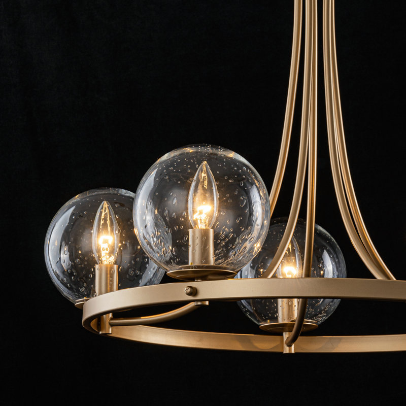 Lustre de transition à 5 lumières de 62 cm (24,4 po) en forme de roue de chariot avec abat-jour en verre et globes