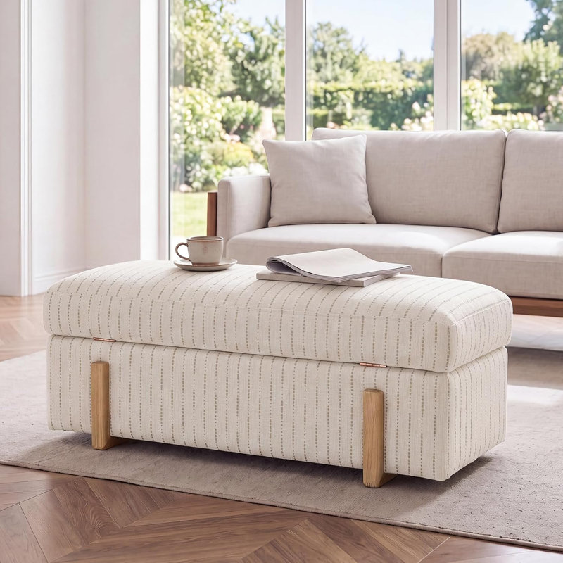 Upholstered Foam Bench, Linen-Green Stripe