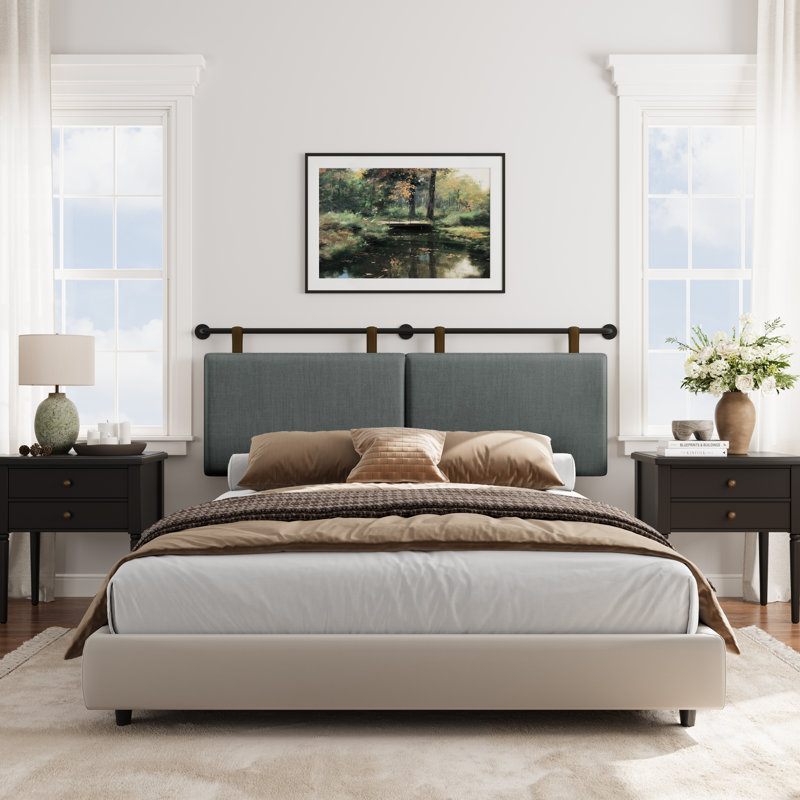 Upholstered King 100% Linen Panel Headboard, Full/Queen, Gray