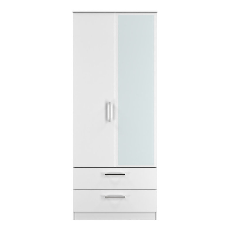 Beraud 2 Door 2 Drawer Mirrored Robe , 182'' H x 74'' W x 53'' D, White