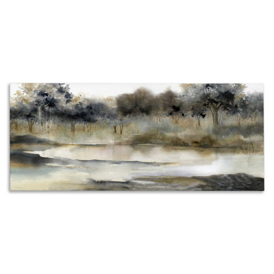 " Trees By Lakeside Landscape " by Carol Robinson Painting Print