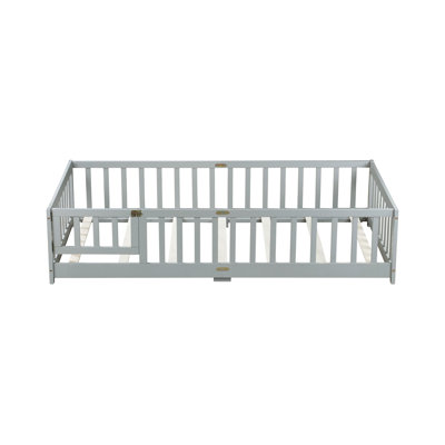 Floor Bed With Fence And Door,Rubber Wood Floor Bed With Safety Guardrails