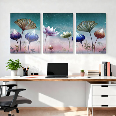 Ensemble de 3 reproductions de peinture à l'huile sur toile tendue à motif floral