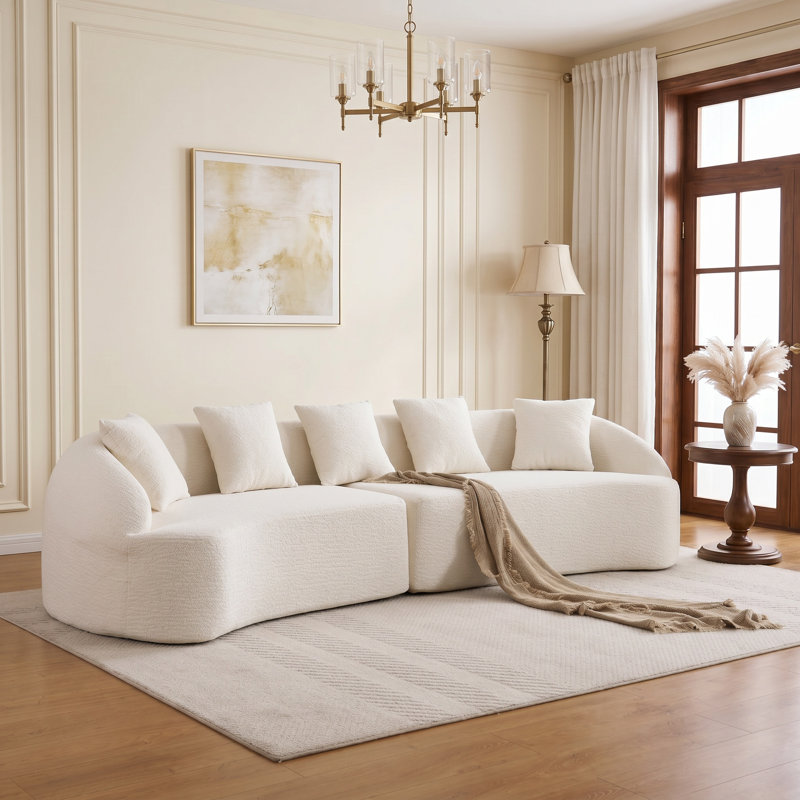 Canapé modulaire incurvé 110 po, canapé-lit en chenille haute densité pour le salon, White