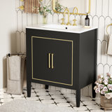 Bathroom vanity with ceramic basin, built-in hidden drawer