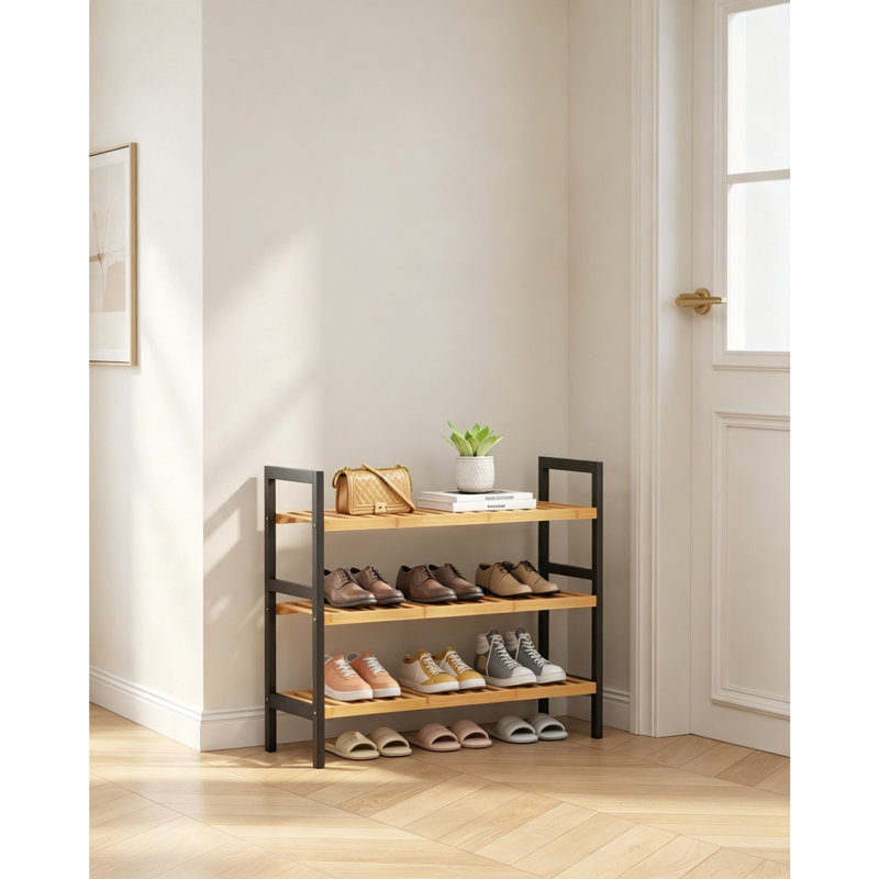 9 Pair Shoe Rack, Natural/Black