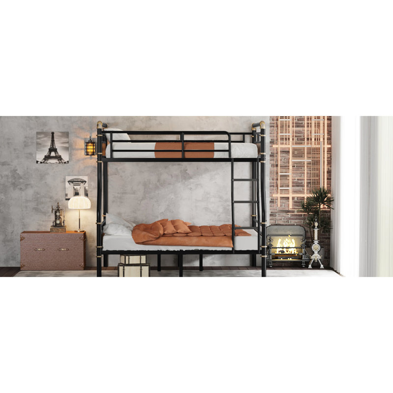 Lit superposé double au-dessus de grand lit double, surface lisse pour, noir confortable avec marches en mousse
