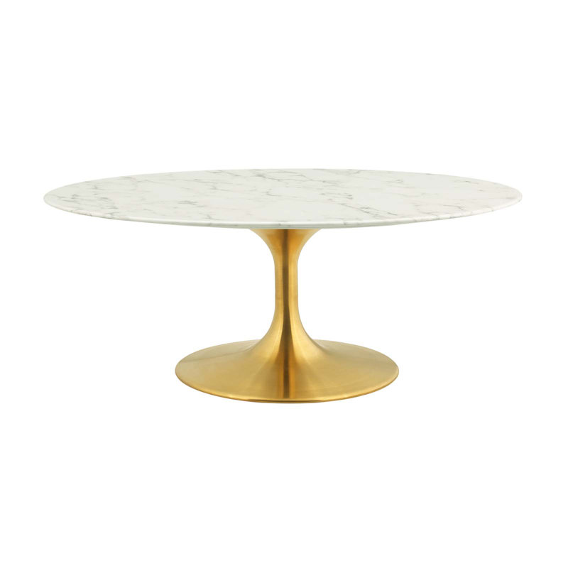 Silver Orchid Fein Oval-Shaped Coffee Table, Gold, 16.5" H x 42" L x 27.5" W, White