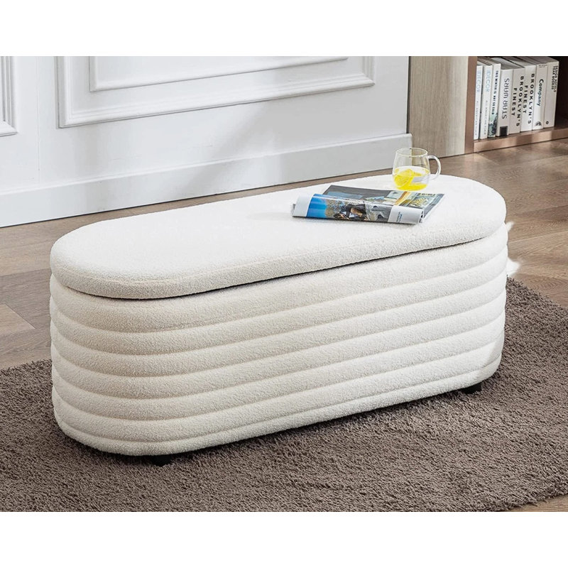 Matt Upholstered 45.5" Teddy Fabric Fluffy Faux Fur Flip Top Storage Bench, White