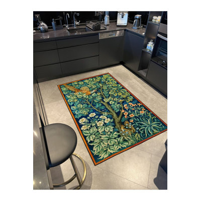 Tapis décoratif lavable à la machine à motif floral traditionnel encadré