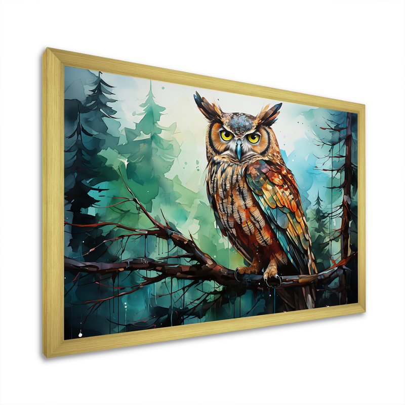 «Enchanted Forest Sentinels Owl II», reproduction d'art sur toile encadrée, Encadrement doré, H 30 po x l 40 po x P 1,5 po