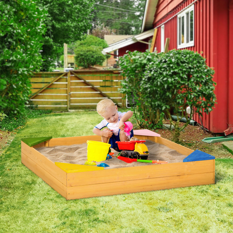 Freeport Park Eidson Kids Wooden Sand Pit Sandbox 109 x 109 x 20cm Natural Wood Effect