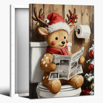 Grand chapeau de père Noël renne Abiella, reproduction d'art pour la salle de bain, photos de Noël modernes, reproduction d'art sur toile, affiche de scène d'hiver rustique, 20 po x 30 po