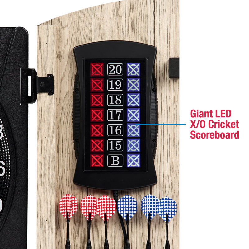 MD Sports Elmhurst Electronic Dartboard Cabinet with Digital Scorekeeping and Soft Tip Dart Set
