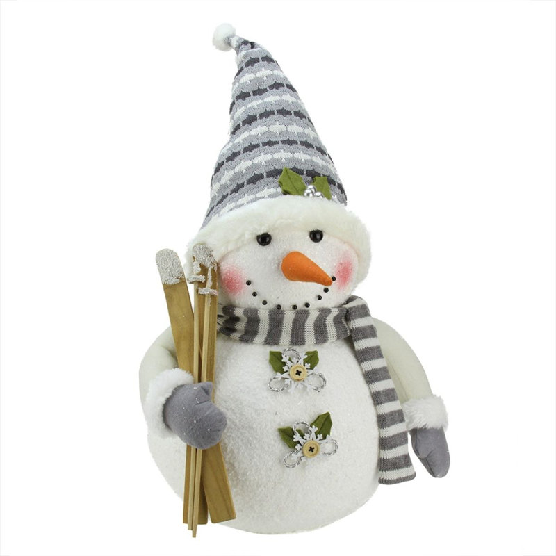 Décoration de Noël de Noël bonhomme de neige 20 po blanc et gris avec skis