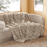 Bedsure Fluffy Faux Fur Blanket Fuzzy Soft Bubble Blanket for Couch Bed Sofa Chair
