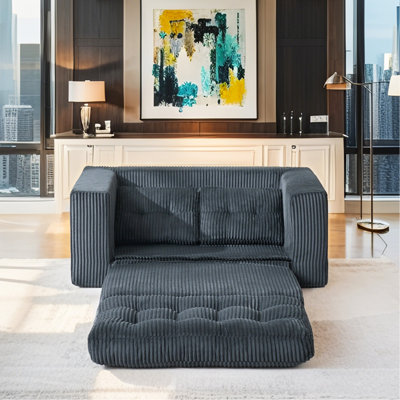 Canapé-lit avec causeuse avec mousse à mémoire de forme et structure en acier - sans assemblage, conception convertible 2-en-1, tissu en velours côtelé - canapé compact pour les petits espaces, les appartements, le bureau à domicile et la chambre à coucher (noir)