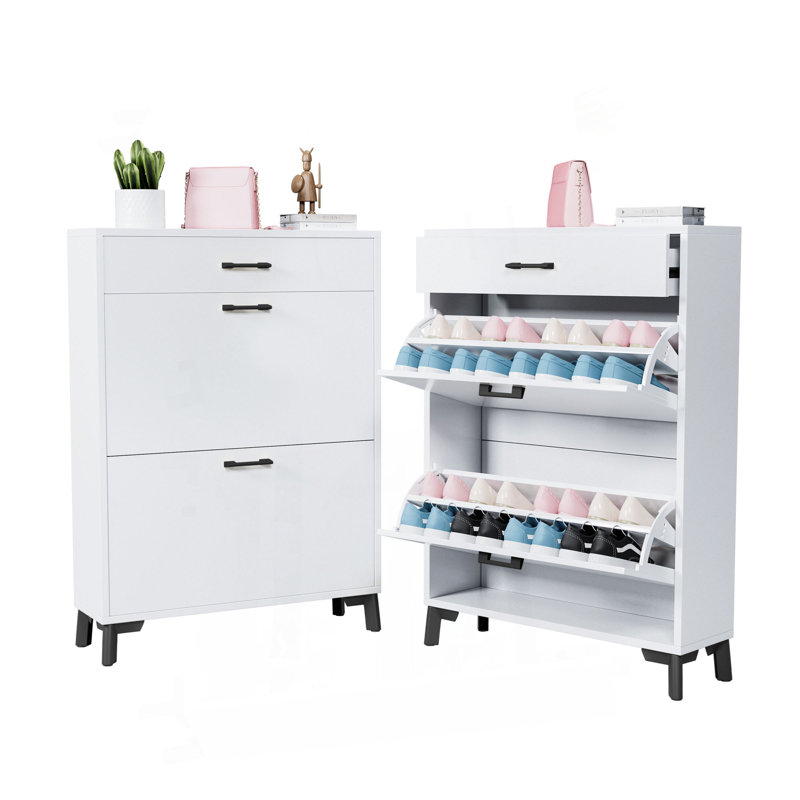 Armoire à chaussures blanche pour vestibule: 2 tiroirs rabattables, rangement de commode à tiroirs - blanc, peu encombrant et couloir