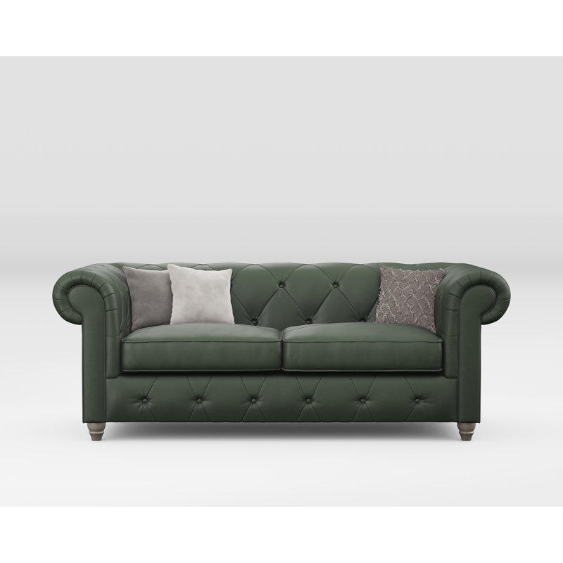 Melrose 3 Seater Leather Sofa, Hunter Green, Washed Oak