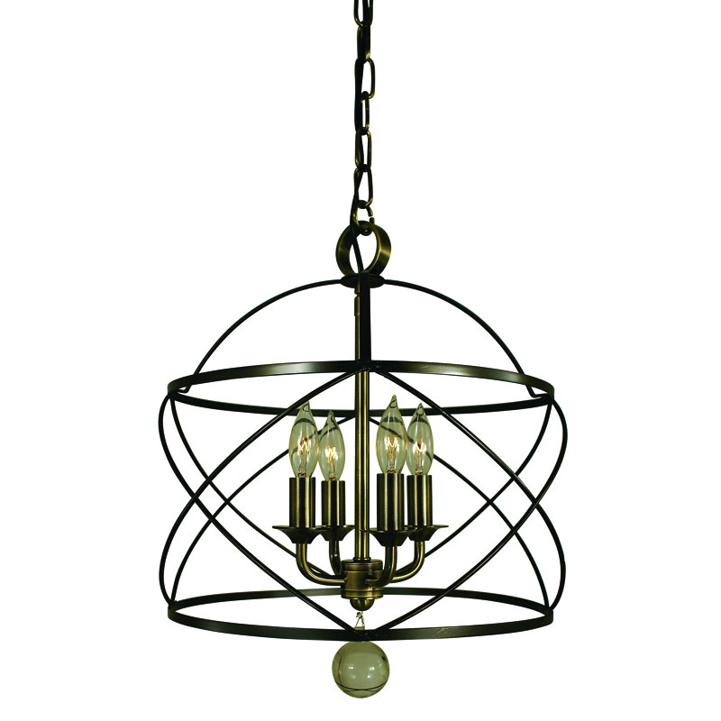 Luminaire suspendu géométrique 4 lumières lanternes Schwenk, Bronze acajou / Laiton antique