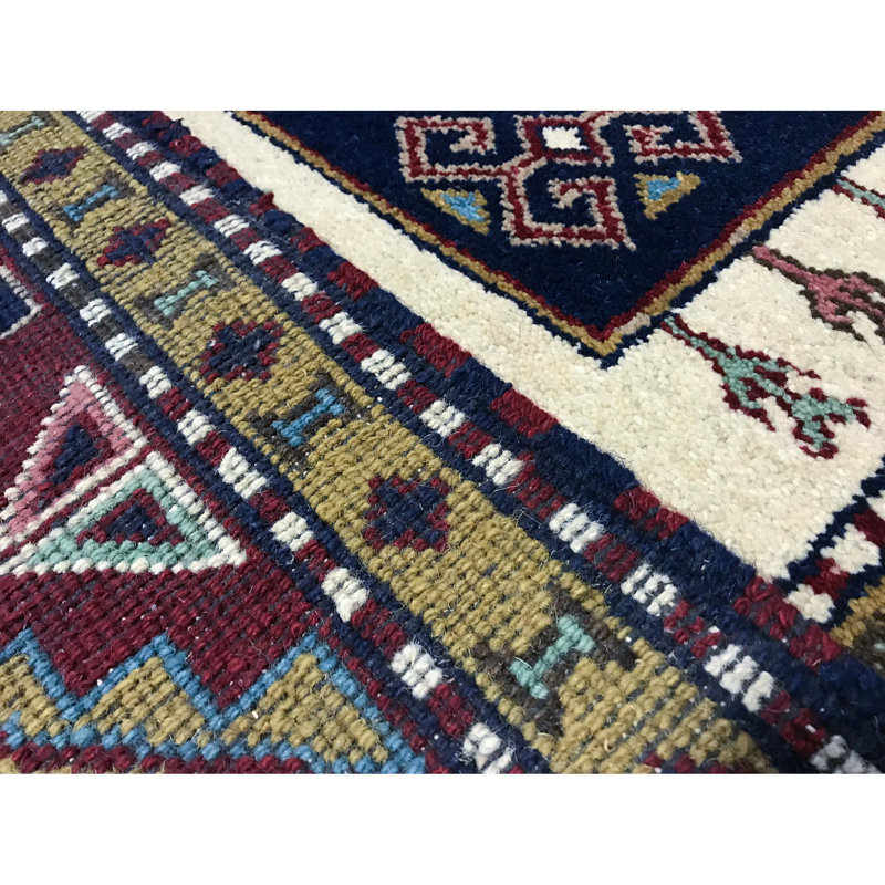 Tapis rouge, brun et bleu noué à la main de haute qualité