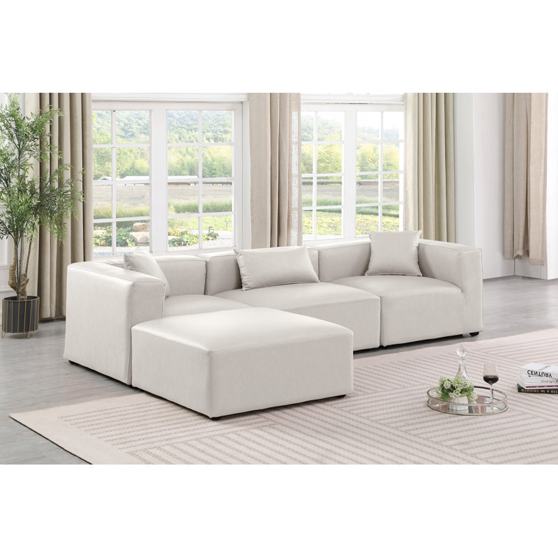 Ensemble modulaire de coin en similicuir 4 pièces, Cuir crème végétalien