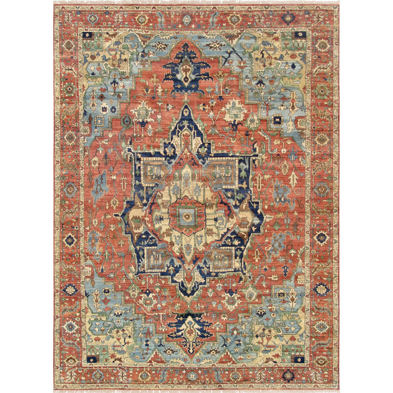 Serapi Hand-Knotted Wool Oriental Area Rug in Rust/Blue, Rectangle 4' x 6'
