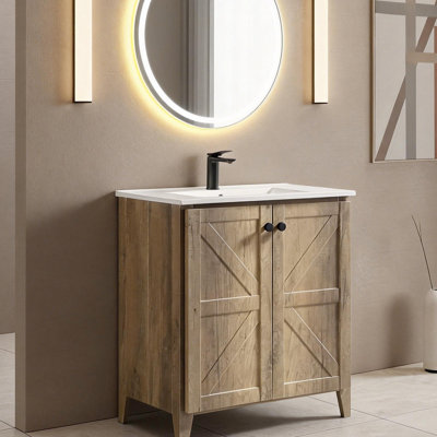 Armoire de plancher pliante en céramique gris antique de 30 pouces, conception de panneau 3D contemporain, installation rapide de la boîte de réception, armoire longue durée avec évier, fonction de pliage peu encombrante, faible émission