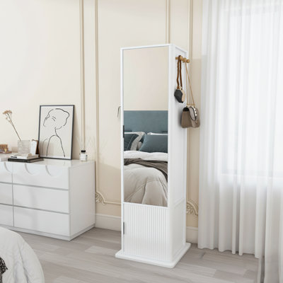 360° Rotating Makeup Jewelry Cabinet With Full-Length Mirror Storage