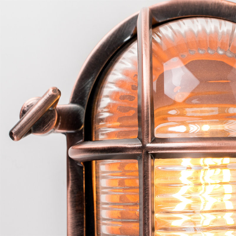 Esquina Copper 20cm H Frosted Glass Outdoor Bulkhead Light