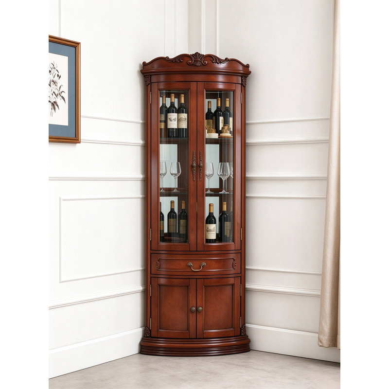 Fan Shaped Corner Wine Cabinet with Double Doors