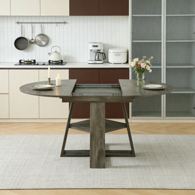 Table de salle à manger extensible de 43,3 po à 59 po pour 4-8, table ronde moderne en bois de style Mid-Century avec feuilles amovibles peu encombrante, pour la cuisine