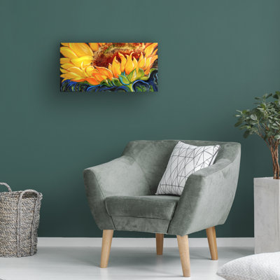  Art mural sur toile tendue - art mural Marcia Baldwin «Sunflower Rise'N Shine» pour le salon, la chambre à coucher ou le bureau - 24 x 47
