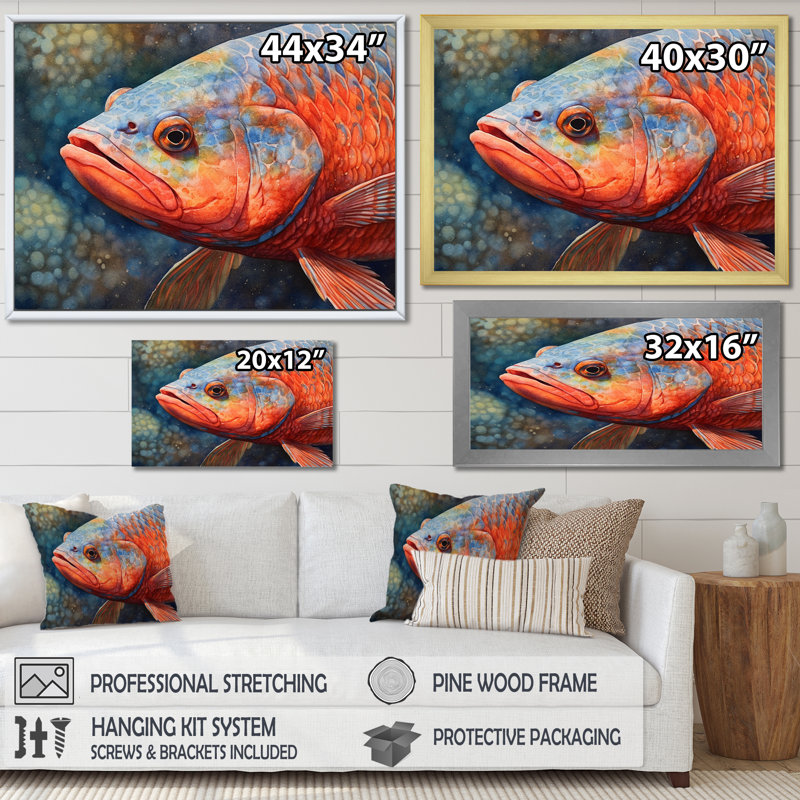" Underwater Fish Fantasy I ", 30" H x 40" W x 0.5" D, Silver Single Picture Framed