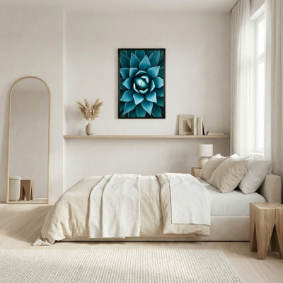 Teal Agave Succulent Rosette Pattern Macro View Canvas Wall Art