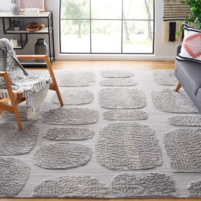 Tapis gris en laine et en coton tissé à plat à la main de couleur unie Brogun